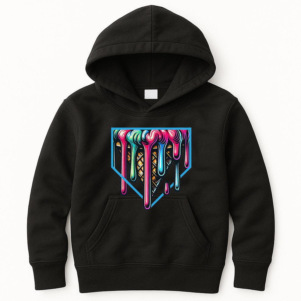 Homeplate Drip Icecream For Softball & Baseball Fans Gift Kids Hoodie