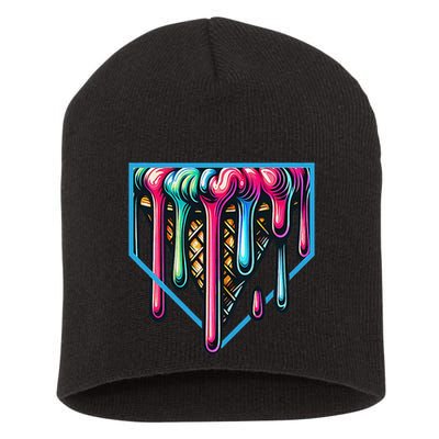 Homeplate Drip Icecream For Softball & Baseball Fans Gift Short Acrylic Beanie