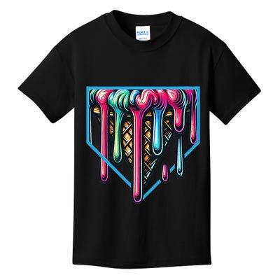Homeplate Drip Icecream For Softball & Baseball Fans Gift Kids T-Shirt
