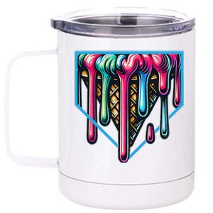 Homeplate Drip Icecream For Softball & Baseball Fans Gift 12 oz Stainless Steel Tumbler Cup