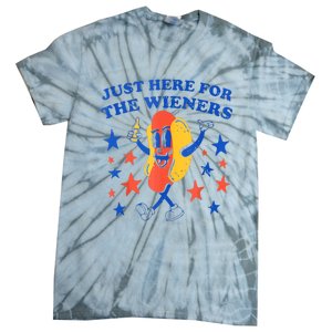 Hot Dog Im Just Here For The Wieners 4th Of July Funny Tie-Dye T-Shirt