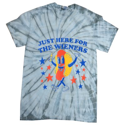Hot Dog Im Just Here For The Wieners 4th Of July Funny Tie-Dye T-Shirt