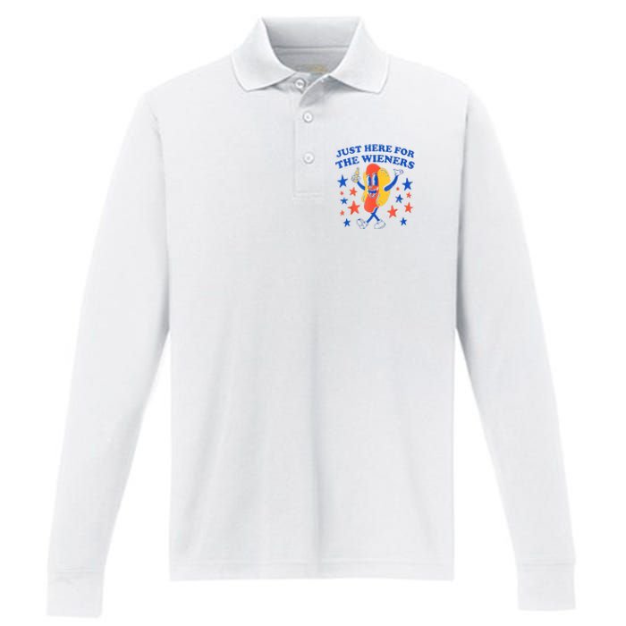 Hot Dog Im Just Here For The Wieners 4th Of July Funny Performance Long Sleeve Polo