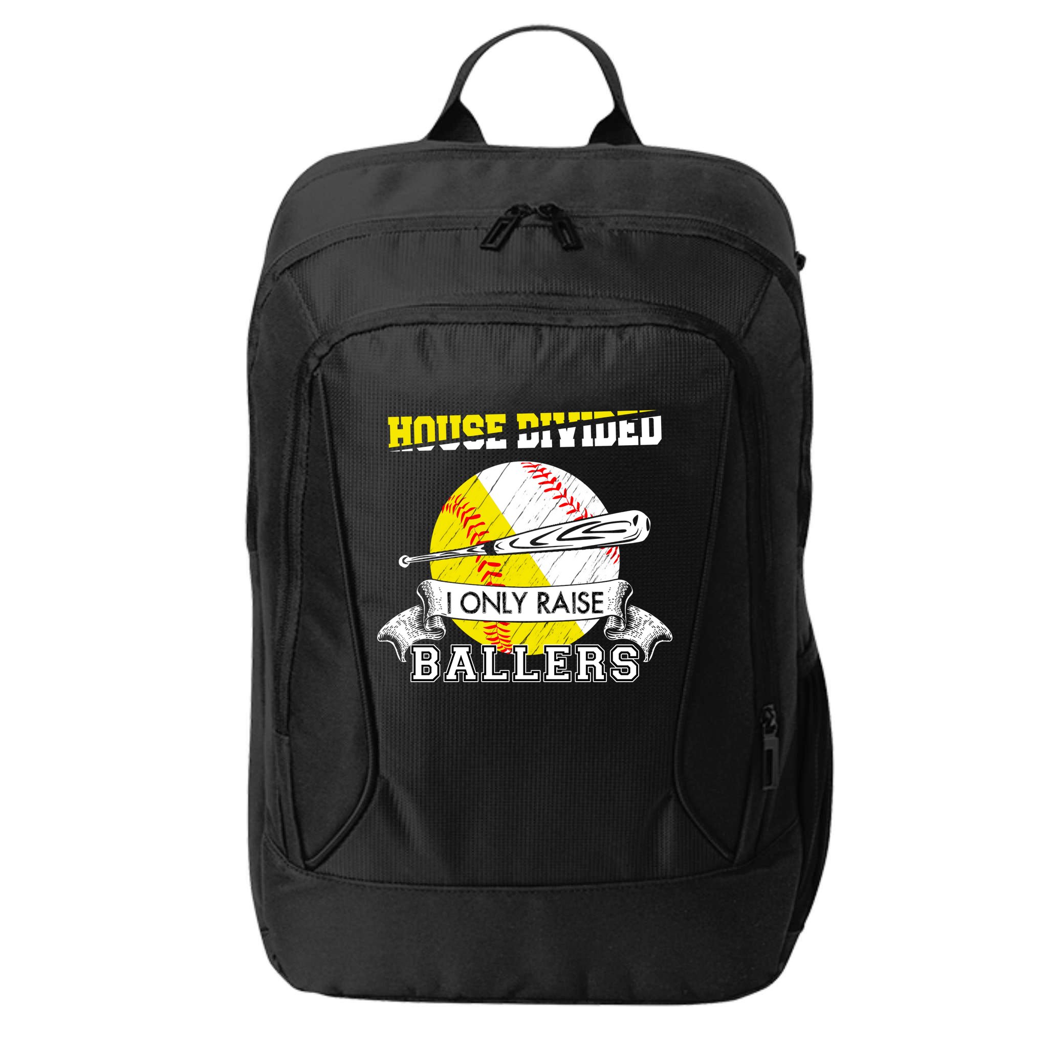 House Divided I Only Raise Ballers Baseball Softball Mom And Dad City Backpack