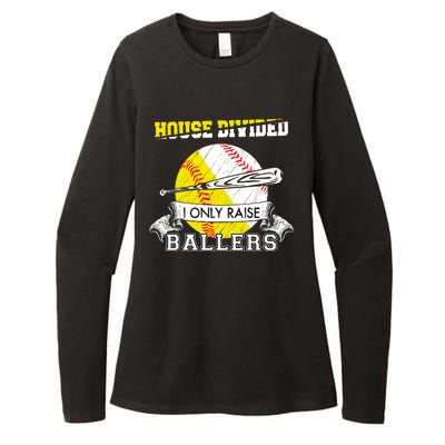 House Divided I Only Raise Ballers Baseball Softball Mom And Dad Womens CVC Long Sleeve Shirt