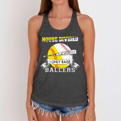 House Divided I Only Raise Ballers Baseball Softball Mom And Dad Women's Knotted Racerback Tank