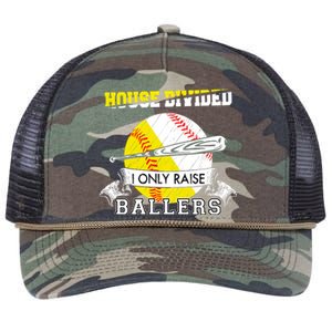 House Divided I Only Raise Ballers Baseball Softball Mom And Dad Retro Rope Trucker Hat Cap