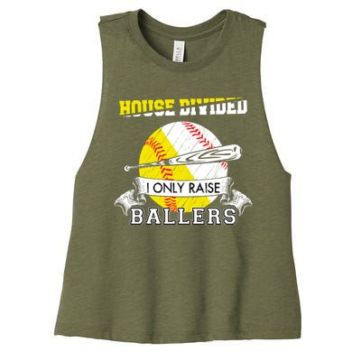 House Divided I Only Raise Ballers Baseball Softball Mom And Dad Women's Racerback Cropped Tank