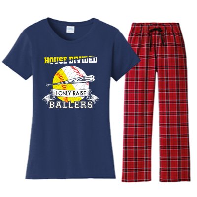 House Divided I Only Raise Ballers Baseball Softball Mom And Dad Women's Flannel Pajama Set