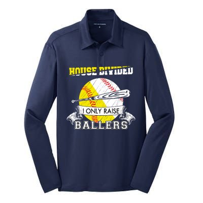 House Divided I Only Raise Ballers Baseball Softball Mom And Dad Silk Touch Performance Long Sleeve Polo