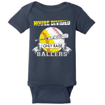 House Divided I Only Raise Ballers Baseball Softball Mom And Dad Baby Bodysuit