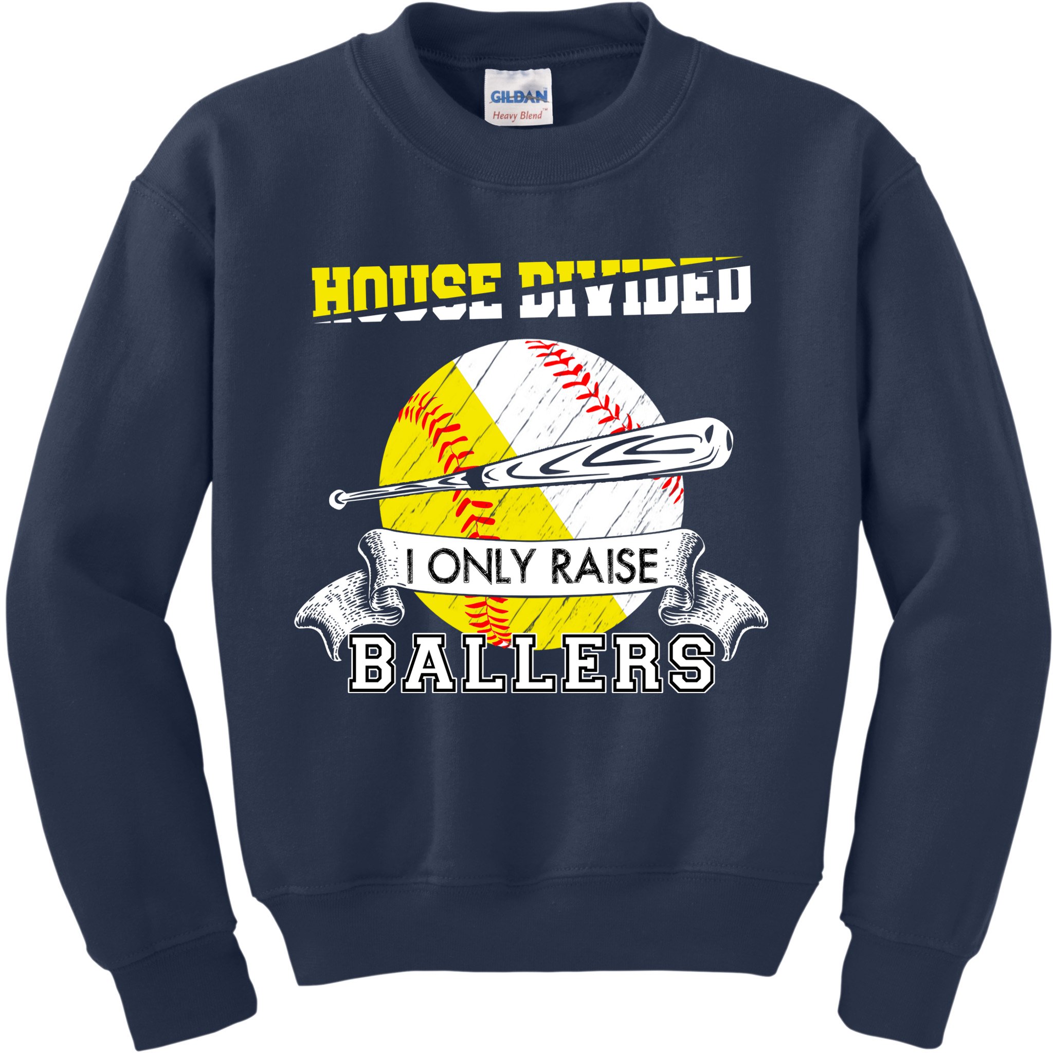 House Divided I Only Raise Ballers Baseball Softball Mom And Dad Kids Sweatshirt