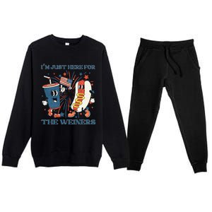 Hot Dog I'm Just Here For The Wieners 4Th Of July Premium Crewneck Sweatsuit Set