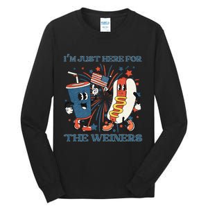 Hot Dog I'm Just Here For The Wieners 4Th Of July Tall Long Sleeve T-Shirt