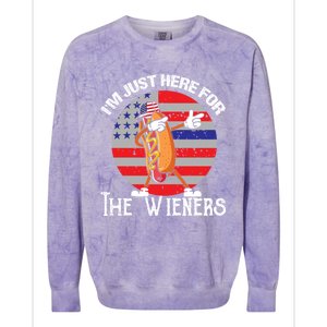 Hot Dog IM Just Here For The Wieners 4th Of July American Great Gift Colorblast Crewneck Sweatshirt