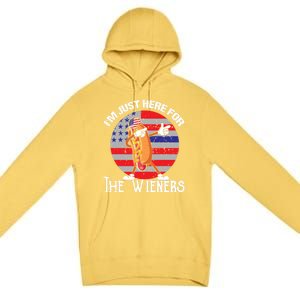 Hot Dog IM Just Here For The Wieners 4th Of July American Great Gift Premium Pullover Hoodie