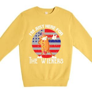 Hot Dog IM Just Here For The Wieners 4th Of July American Great Gift Premium Crewneck Sweatshirt