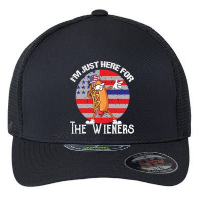 Hot Dog IM Just Here For The Wieners 4th Of July American Great Gift Flexfit Unipanel Trucker Cap