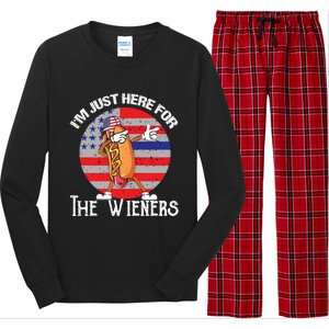 Hot Dog IM Just Here For The Wieners 4th Of July American Great Gift Long Sleeve Pajama Set