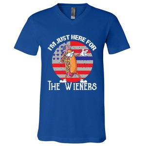 Hot Dog IM Just Here For The Wieners 4th Of July American Great Gift V-Neck T-Shirt