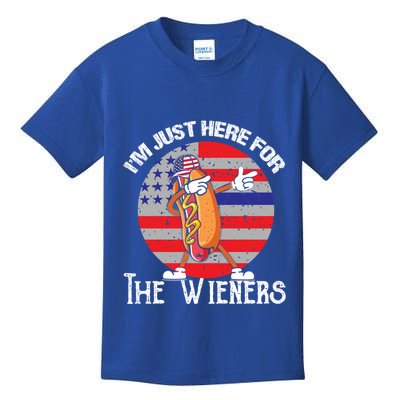 Hot Dog IM Just Here For The Wieners 4th Of July American Great Gift Kids T-Shirt