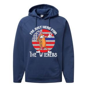 Hot Dog IM Just Here For The Wieners 4th Of July American Great Gift Performance Fleece Hoodie