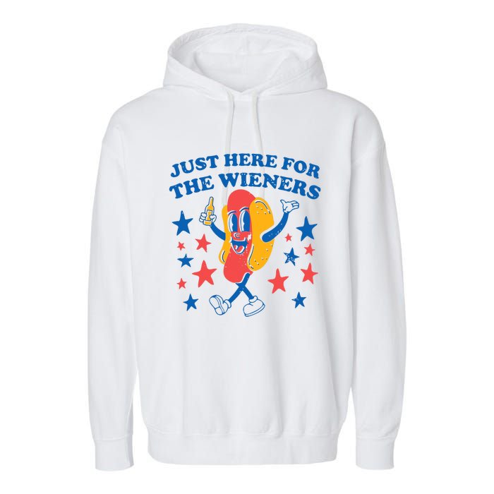 Hot Dog Im Just Here For The Wieners 4Th Of July Funny Garment-Dyed Fleece Hoodie