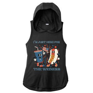 Hot Dog Im Just Here For The Wieners 4Th Of July Ladies PosiCharge Tri-Blend Wicking Draft Hoodie Tank