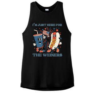 Hot Dog Im Just Here For The Wieners 4Th Of July Ladies PosiCharge Tri-Blend Wicking Tank