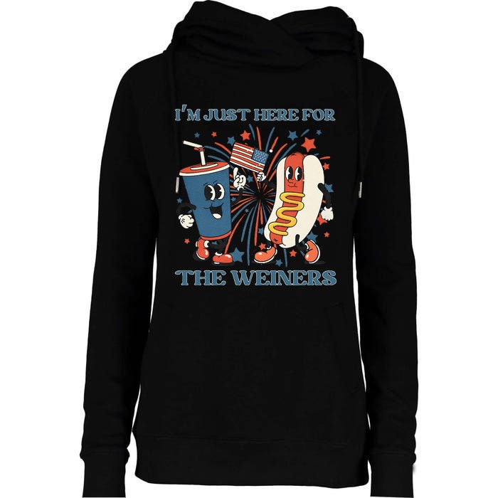 Hot Dog Im Just Here For The Wieners 4Th Of July Womens Funnel Neck Pullover Hood