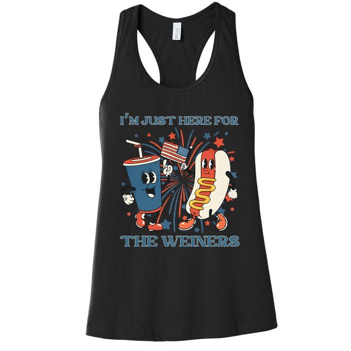 Hot Dog Im Just Here For The Wieners 4Th Of July Women's Racerback Tank