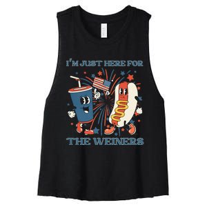 Hot Dog Im Just Here For The Wieners 4Th Of July Women's Racerback Cropped Tank