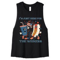 Hot Dog Im Just Here For The Wieners 4Th Of July Women's Racerback Cropped Tank