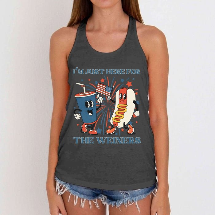 Hot Dog Im Just Here For The Wieners 4Th Of July Women's Knotted Racerback Tank