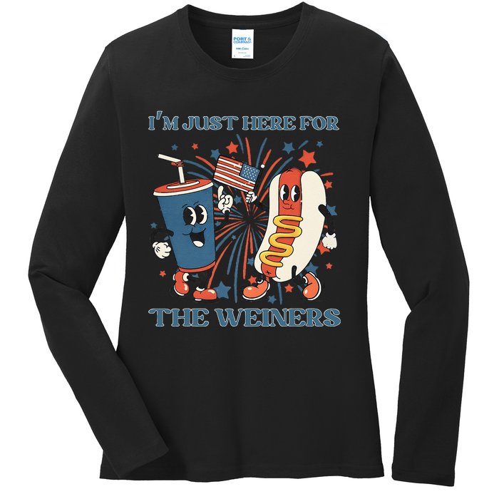 Hot Dog Im Just Here For The Wieners 4Th Of July Ladies Long Sleeve Shirt