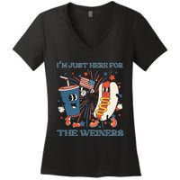 Hot Dog Im Just Here For The Wieners 4Th Of July Women's V-Neck T-Shirt