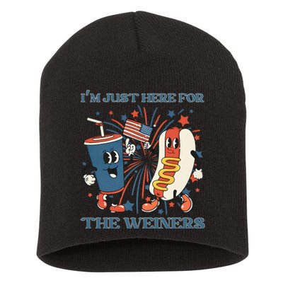 Hot Dog Im Just Here For The Wieners 4Th Of July Short Acrylic Beanie