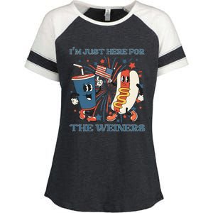 Hot Dog Im Just Here For The Wieners 4Th Of July Enza Ladies Jersey Colorblock Tee