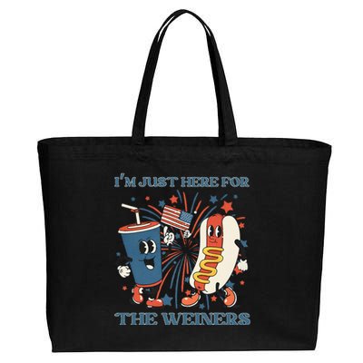 Hot Dog Im Just Here For The Wieners 4Th Of July Cotton Canvas Jumbo Tote