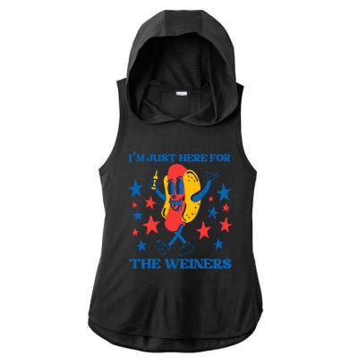 Hot Dog Im Just Here For The Wieners 4Th Of July Ladies PosiCharge Tri-Blend Wicking Draft Hoodie Tank