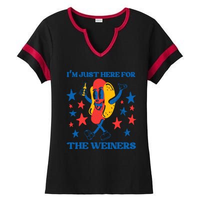 Hot Dog Im Just Here For The Wieners 4Th Of July Ladies Halftime Notch Neck Tee