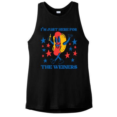 Hot Dog Im Just Here For The Wieners 4Th Of July Ladies PosiCharge Tri-Blend Wicking Tank