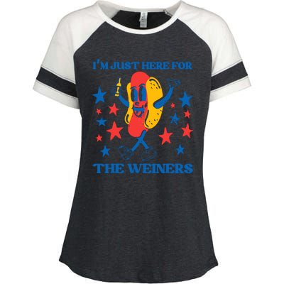 Hot Dog Im Just Here For The Wieners 4Th Of July Enza Ladies Jersey Colorblock Tee