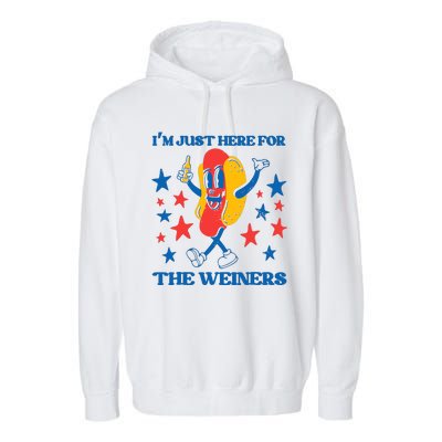 Hot Dog Im Just Here For The Wieners 4Th Of July Garment-Dyed Fleece Hoodie