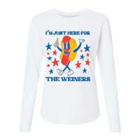 Hot Dog Im Just Here For The Wieners 4Th Of July Womens Cotton Relaxed Long Sleeve T-Shirt