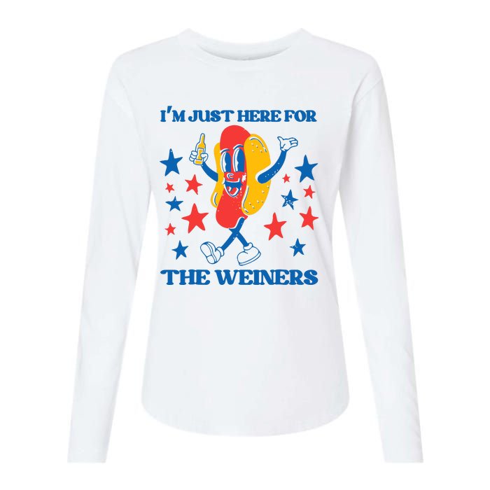 Hot Dog Im Just Here For The Wieners 4Th Of July Womens Cotton Relaxed Long Sleeve T-Shirt