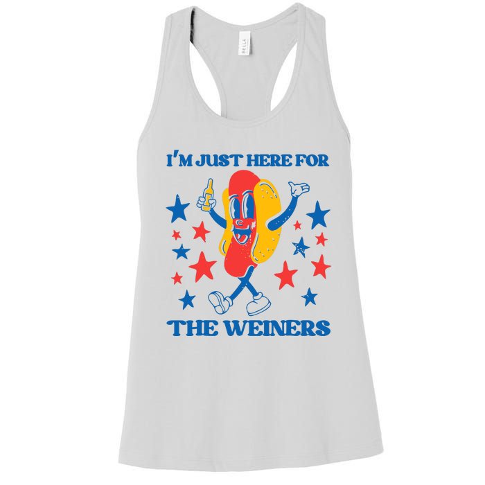 Hot Dog Im Just Here For The Wieners 4Th Of July Women's Racerback Tank