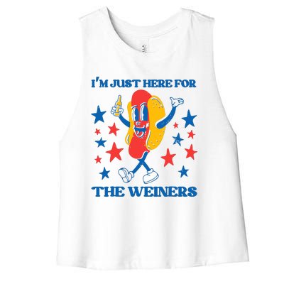 Hot Dog Im Just Here For The Wieners 4Th Of July Women's Racerback Cropped Tank