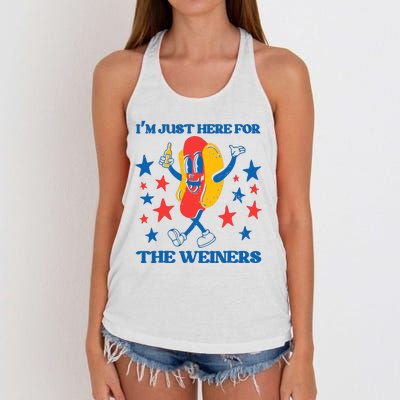 Hot Dog Im Just Here For The Wieners 4Th Of July Women's Knotted Racerback Tank