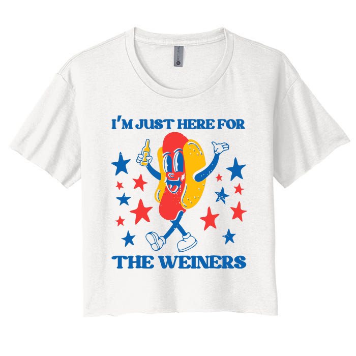 Hot Dog Im Just Here For The Wieners 4Th Of July Women's Crop Top Tee